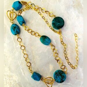Chateau D'argent Gold Plated Sterling Silver and 
Turquoise Stone Necklace